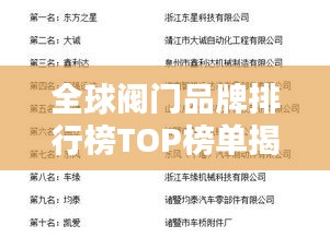 全球阀门品牌排行榜TOP榜单揭晓！