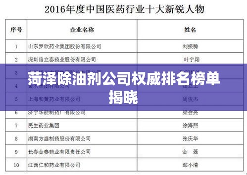 菏泽除油剂公司权威排名榜单揭晓
